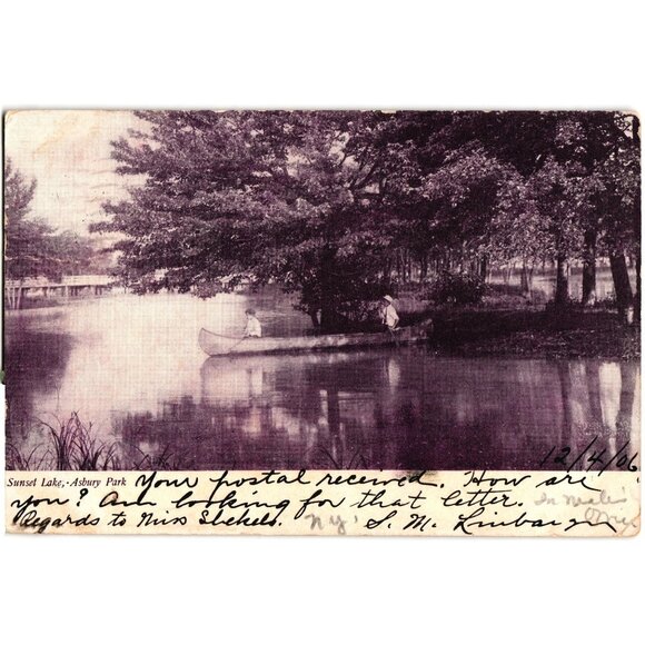Vintage 1906 Asbury Park Sunset Lake Postcard With Handwritten Message & Postmar - Picture 1 of 2